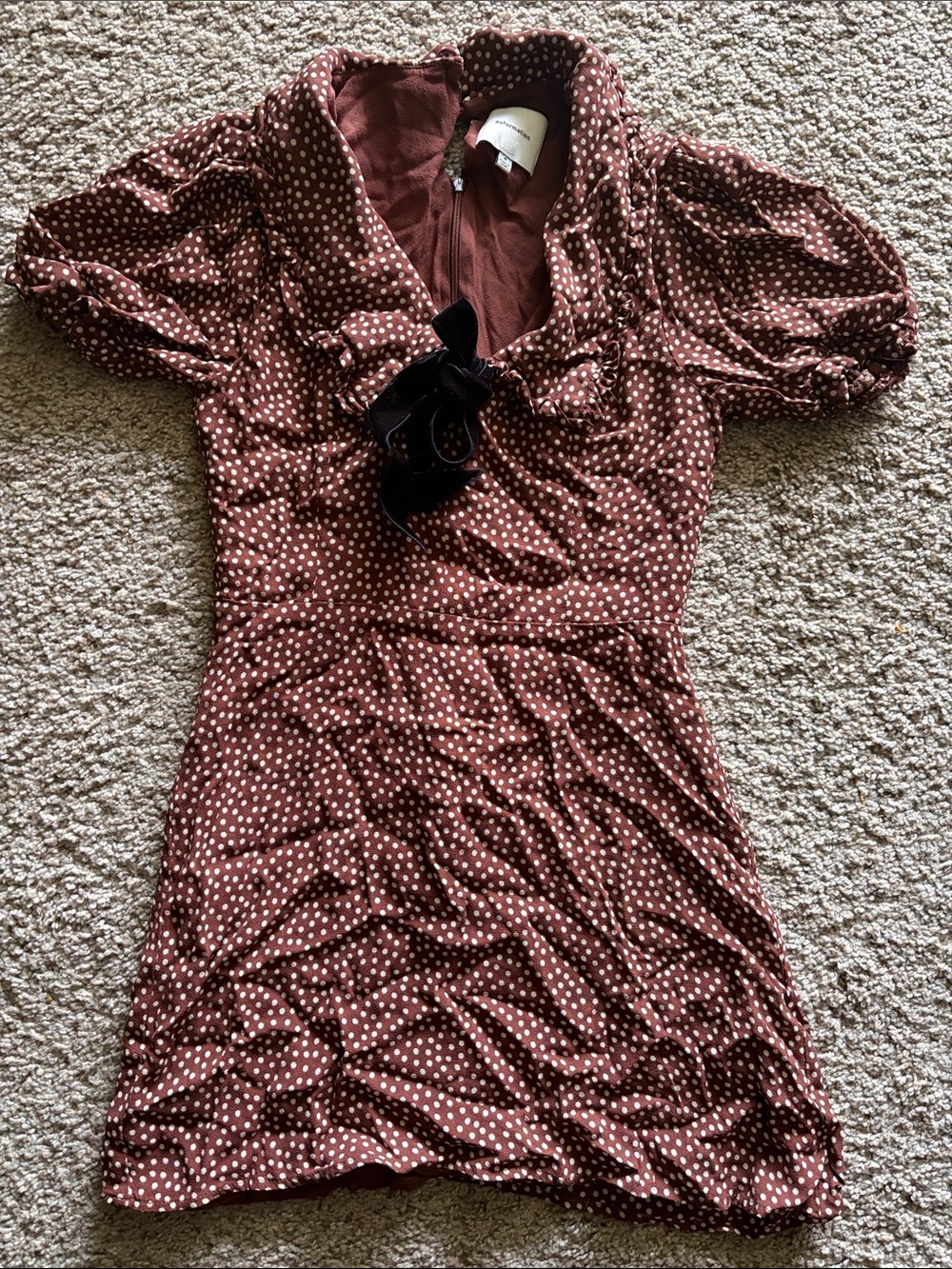 Reformation Rust Polka Dot Puff-Sleeve Mini Dress